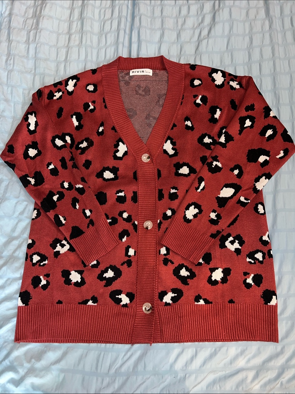 Womens Red Leopard Print Button Cardigan - Rivir